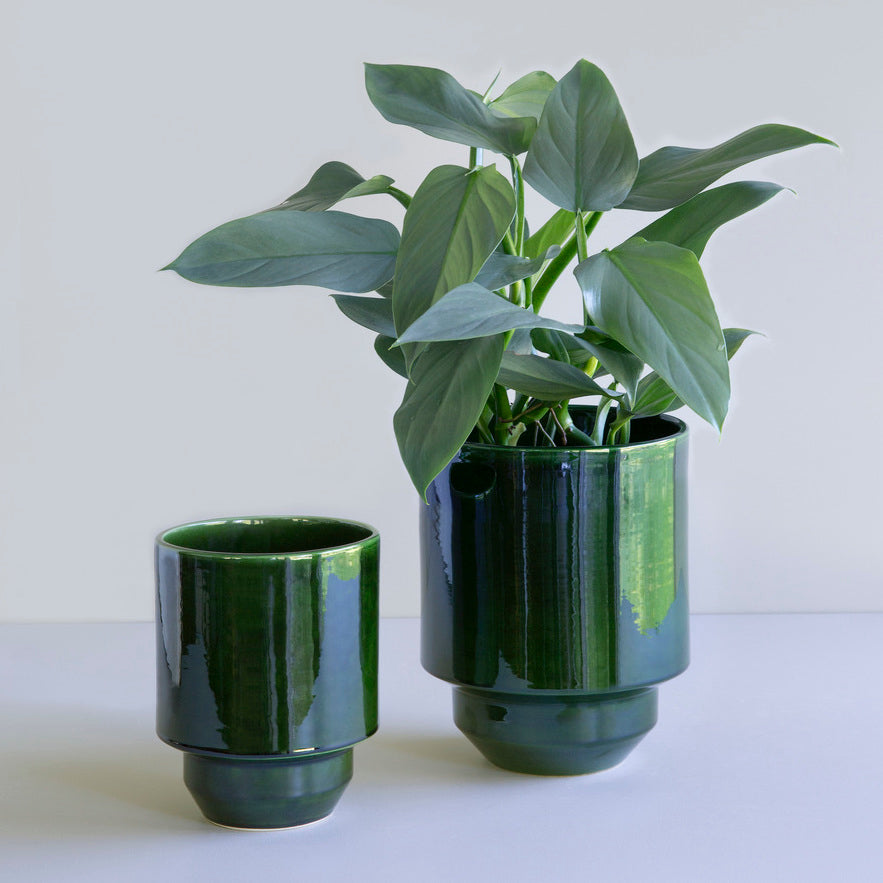 Portavaso Hoff in terracotta smaltata /verde smeraldo