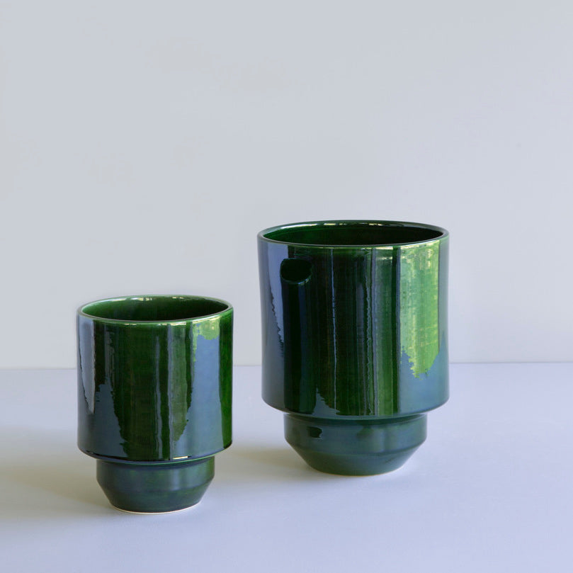 Portavaso Hoff in terracotta smaltata /verde smeraldo